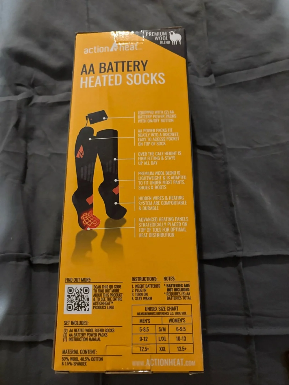 AA Battery Heated Socks - Black with Orange Accents. UNISEX S/M